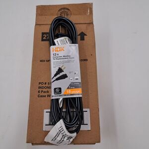 Lot of 6 - HDX 12ft 18 Gauge Polarized 7 Amp Black Computer, Monitor, TV Cords
